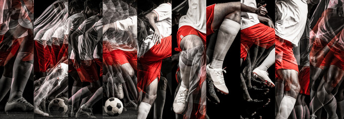 Collage of dynamic photos of soccer players in action, images featuring detailed athletic poses and...