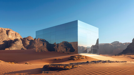 A mirrored building in the middle of the desert. It's called Maraya and is located in Saudi Arabia.