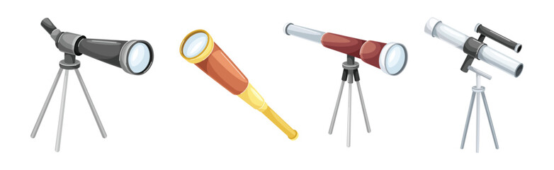 Telescope as Optical Instrument for Viewing Distant Object Vector Set