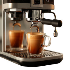 Modern coffee machine with glass cup of hot espresso. isolated on transparent background