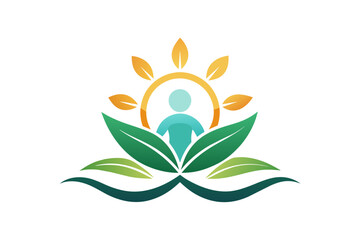 a serene logo for a Wellness Center. Incorporate elements like leaves, a sunrise, or a lotus flower to evoke calmness and balance. Keep it clean and inviting. vector art illustration