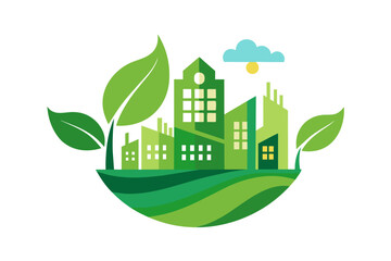 A logo for Sustainable Architecture. Incorporate elements like green buildings or renewable energy symbols. Ensure it reflects eco-friendliness and modernity. vector art illustration