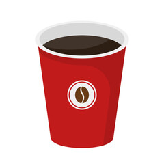 Red paper cup with balck coffee drink, cartoon vector isolated illustration