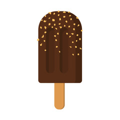 Sweet dessert chocolate ice stick with nuts, cartoon vector isolated illustration