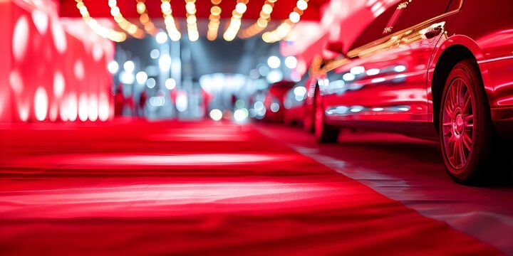 Arrival of a luxury limousine at a red carpet event. Concept Luxury Limousine, Red Carpet Event, Celebrity Arrival, Glamorous Entrance