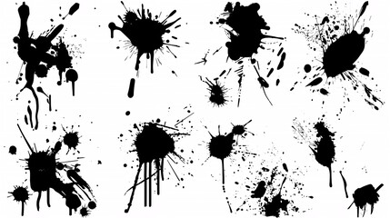 A collection of abstract paint splatter shapes.