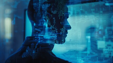 Silhouette of Hacker Against Glowing Green Code Background