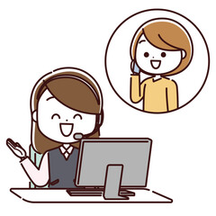 コールセンターで笑顔で対応する女性担当者