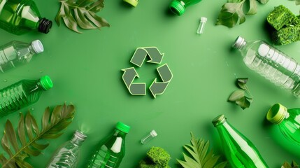 Banner for the main page of the site about waste recycle with in green background color. The problem of ecology, waste recycling, waste disposal, reusable use, recyclables use, consumer culture.