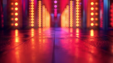 Nightclub runway shiny floor bright lights