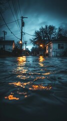 Fototapeta premium The photo shows a flooded street in a small town