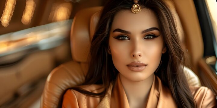 Stylish Indian Woman in a Limousine. Concept Fashion Photoshoot, Elegant Poses, Glamorous Outfits, Luxury Car, Indian Ethnic Wear