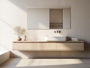 Fototapeta na wymiar Morning Light Illuminates a Modern Bathroom Vanity