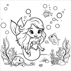 Vector Mermaid coloring pages for kids