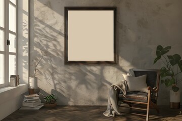 Warm sunlight in modern room with mock-up frame