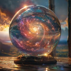 A galaxy forming within a wizard's crystal ball.