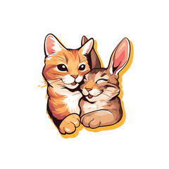 Obraz premium Cute cat and rabbit characters tshirt design