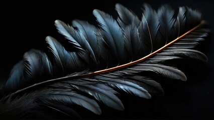 photo of a black feather with a gold stem on a black background