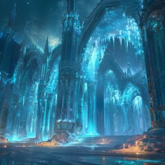 A palace made of ice that glows with an inner light.