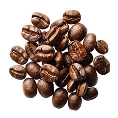 Top view of roasted coffee beans. Concept for coffee product advertising. Isolated on transparent background with clipping path