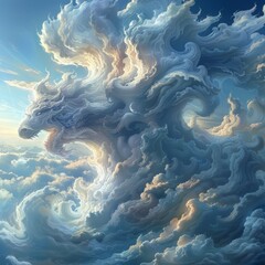 A sky where clouds form into the shapes of mythical beasts