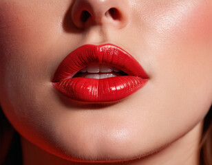 Obraz premium Close-up of red woman's lips gasping for air