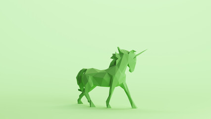 Obraz premium Green unicorn horse mythical magical creature soft tones mint background 3d illustration render digital rendering