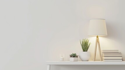 Stylish bookshelf styling with lamp, books, and succulent plant.