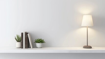 Stylish bookshelf styling with lamp, books, and succulent plant.