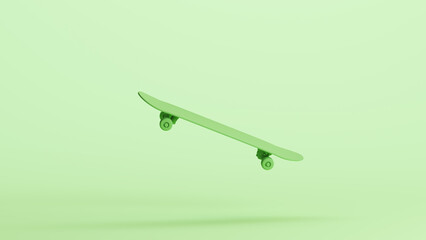 Green skateboard mid air urban culture leisure fun skateboarding mint background 3d illustration render digital rendering