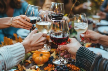 Autumn Celebration: Friends Toasting with Wine at Festive Gathering