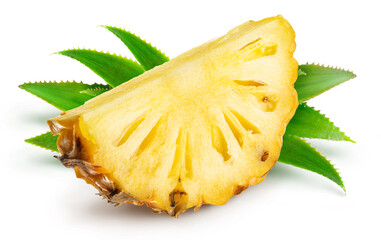 Ripe pineapple slice with leaves isolated on white background. File contains clipping path.
