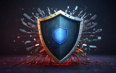 Fototapeta premium Digital shield blocking cyber threats, viruses, hackers, and spam emails