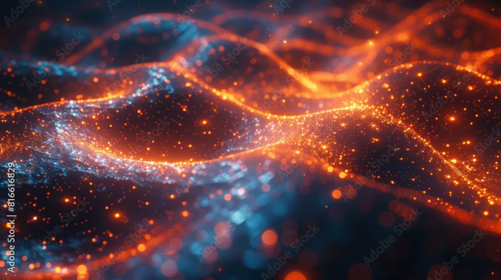 Poster abstract wave digital artwork representing the concept of data transformation hi-technology and anal