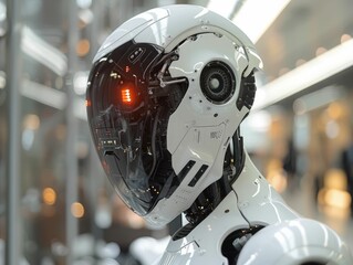 The image is a 3D rendering of a robot head