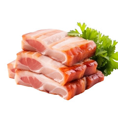 Succulent Pork Belly Sliced and Ready for Cooking, Isolated Without Background.