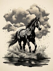 horse running through a stormy sky