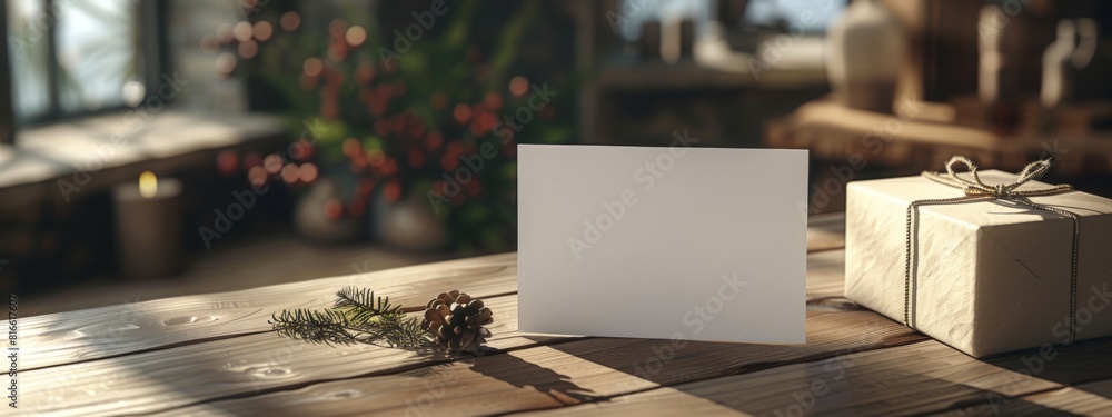 Poster a greeting card on a table with no message inside. mock-up.