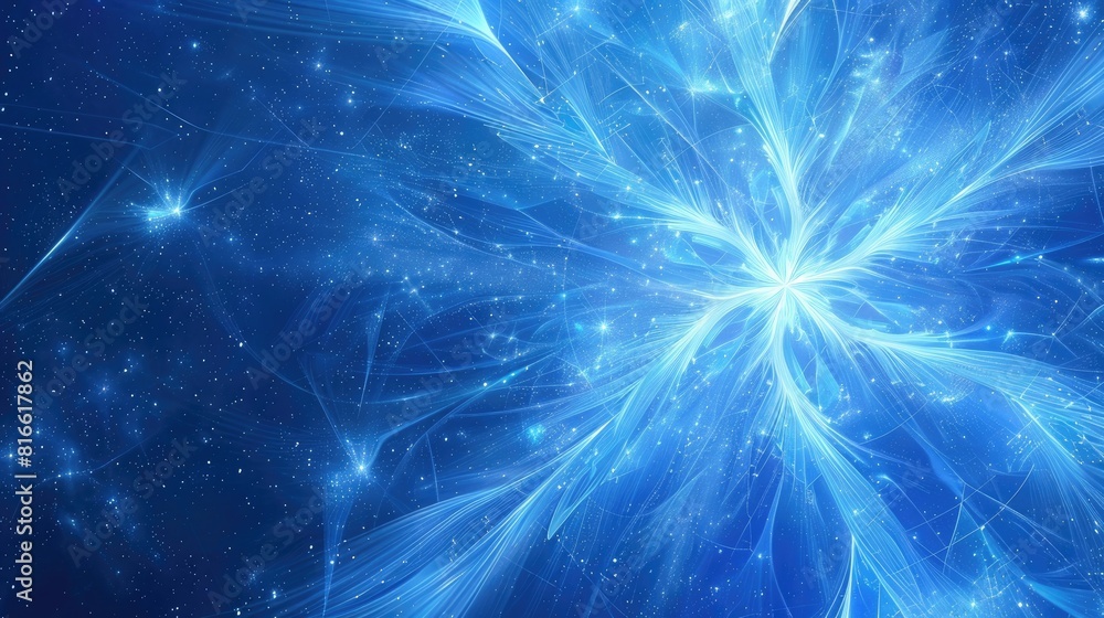 Poster fractal explosion star with gloss and lines on a blue abstract background