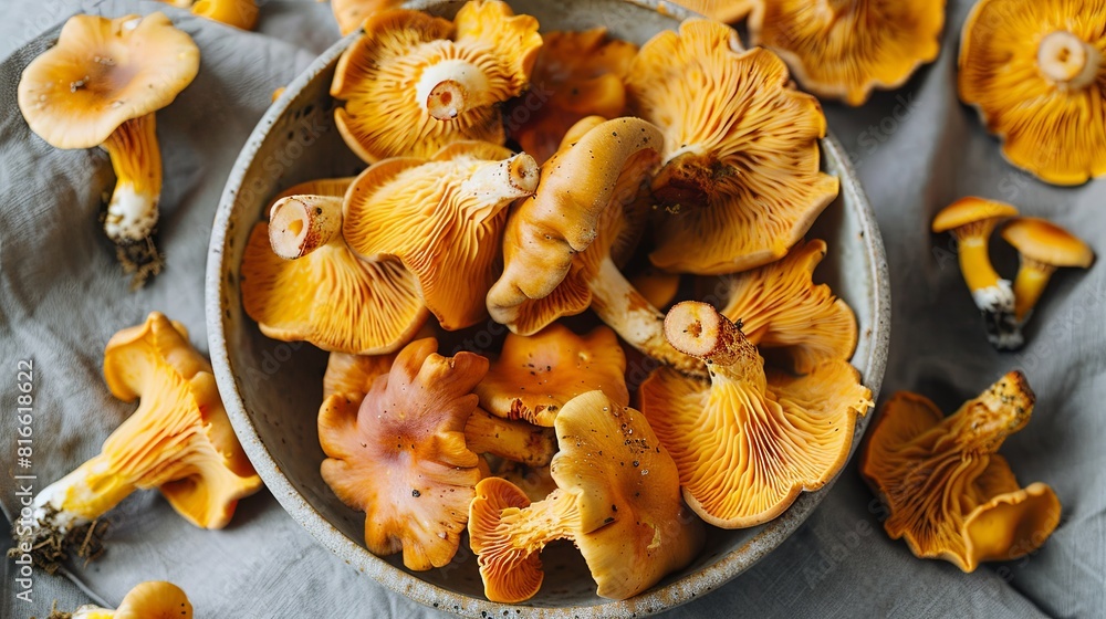 Sticker Chanterelle mushrooms are ready to cook in a bowl