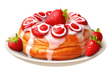 The Strawberry Symphony Cake on White or PNG Transparent Background.