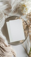 5x7 white card mockup on a round glass table