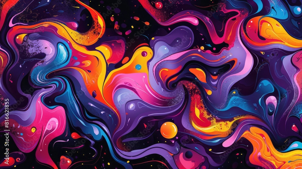 Poster abstract colorful patterns on a dark backdrop