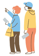 A couple pointing at a painting at an exhibition_Color