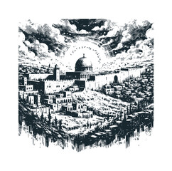 The dome of rock. Black white vector illustration logo. 