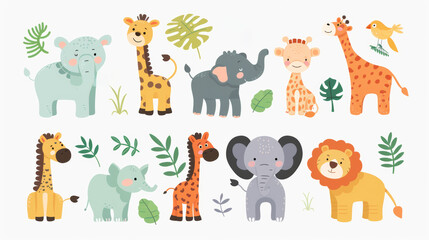 Naklejka premium Clipart bundle Aninal in the zoo isolate on white background
