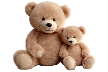 A Cozy Encounter: A Brown Teddy Bear and Its Smaller Companion on White or PNG Transparent Background.