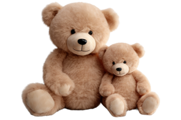A Cozy Encounter: A Brown Teddy Bear and Its Smaller Companion on White or PNG Transparent Background.