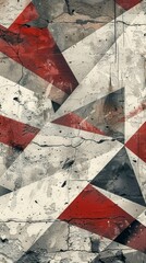Abstract grunge texture with a geometric triangle pattern in red, black, and white
