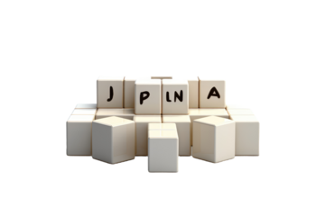 Majestic Japan in Blocks on White or PNG Transparent Background.